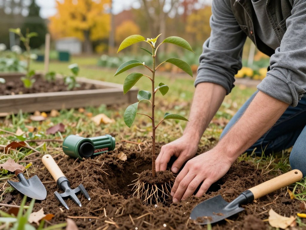Autumn fruit tree planting Ukrainian garden Autumn fruit tree planting Ukrainian garden