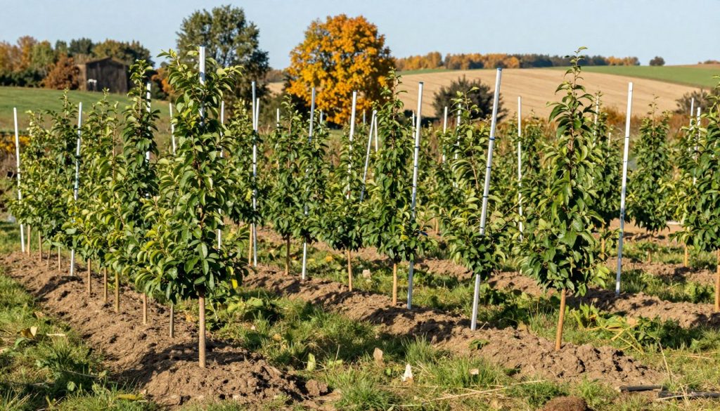 Young fruit orchard planted in autumn Ukraine Young fruit orchard planted in autumn Ukraine
